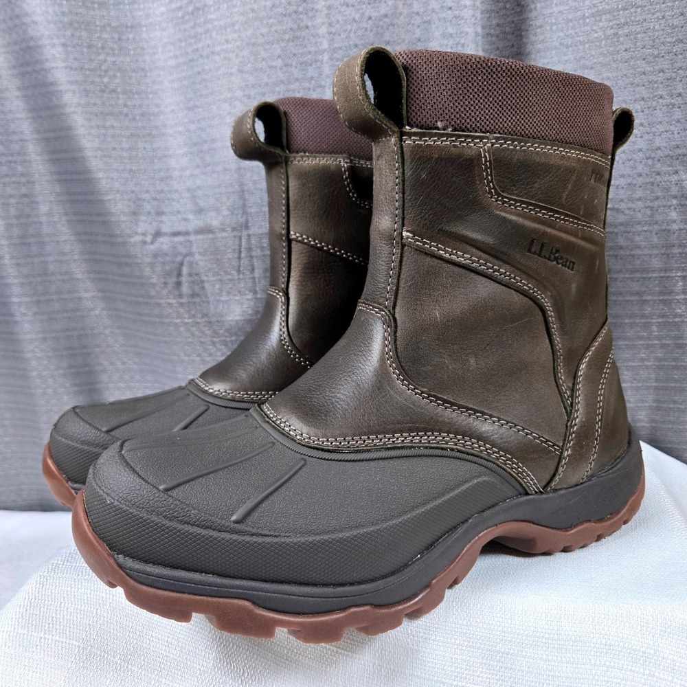 LL Bean Storm Chaser 5 Winter Boots Mens NWOT Pull On Side Zip Brown Waterproof